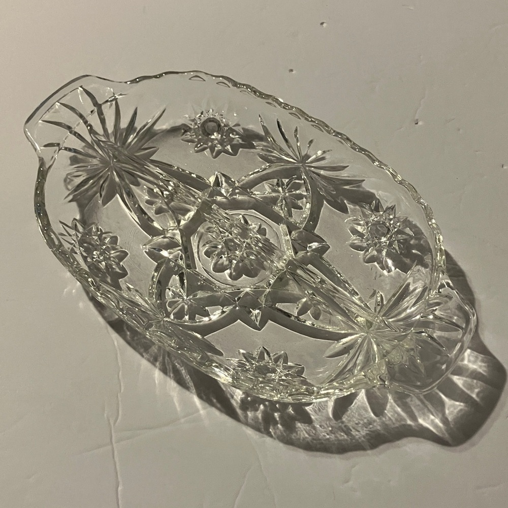 Vintage Clear Glass Serving Dish Set with Floral Starburst Design
